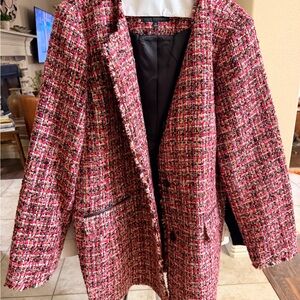 Talbots Pink and Black Tweed Long Blazer